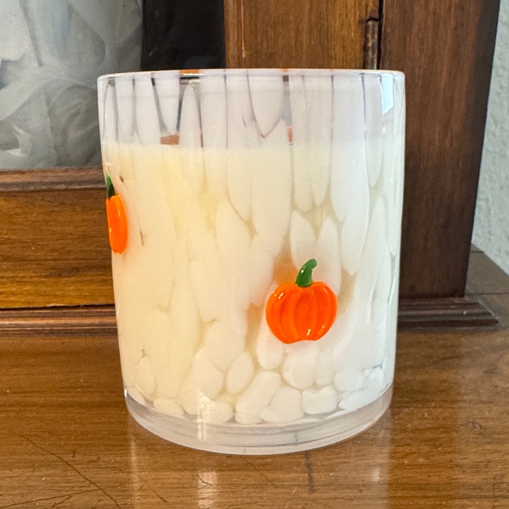 Glass Icon Pumpkin Candle - White and Orange
